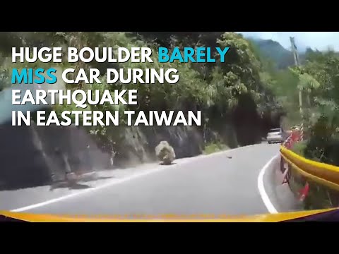 Video shows huge boulder barely miss car during earthquake in eastern Taiwan