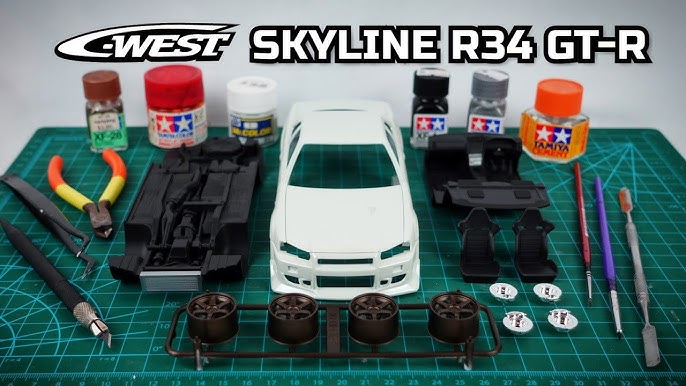 Building A Carbon Skyline GT-R R34 1/24 Scale Model Car, Part 1/2. Tamiya  Plastic model kit. 