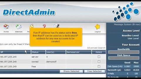 DirectAdmin Reseller Tutorial - Manage your IP pool