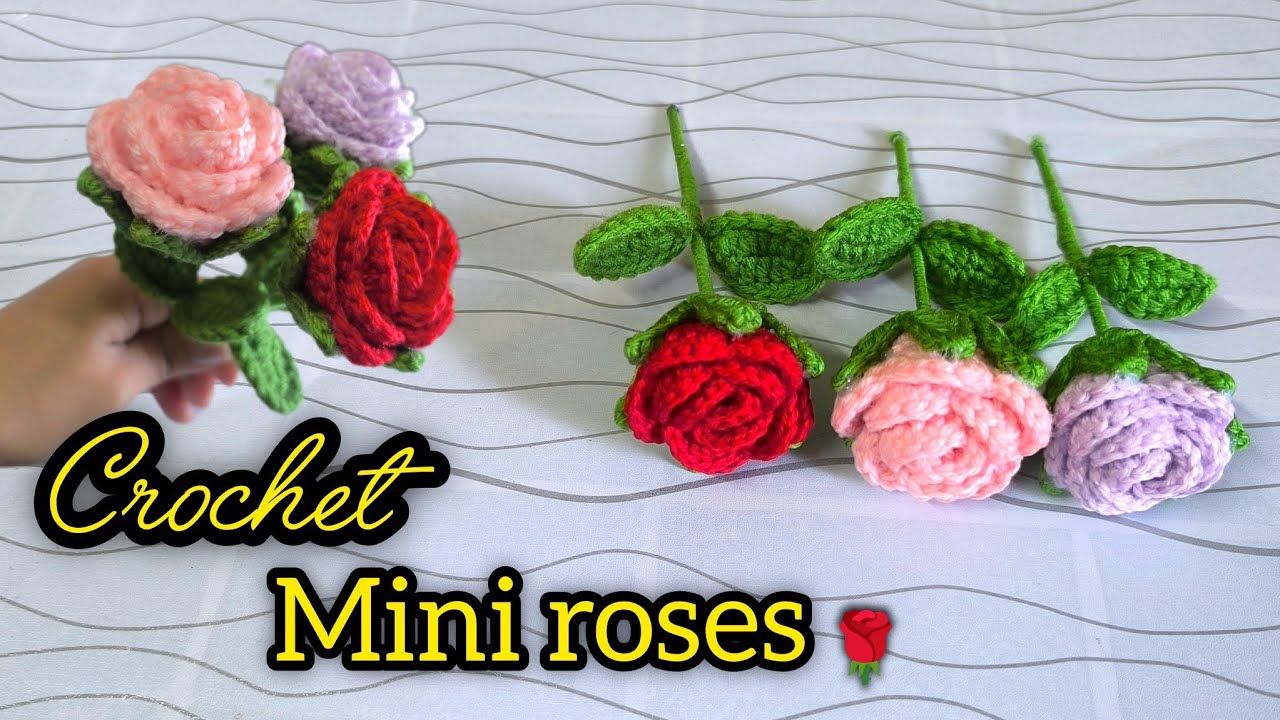 🧶Crochet mini Rose🌹 with leaves 🌱tutorial Easy small flower crochet pattern for beginners|Hindi 