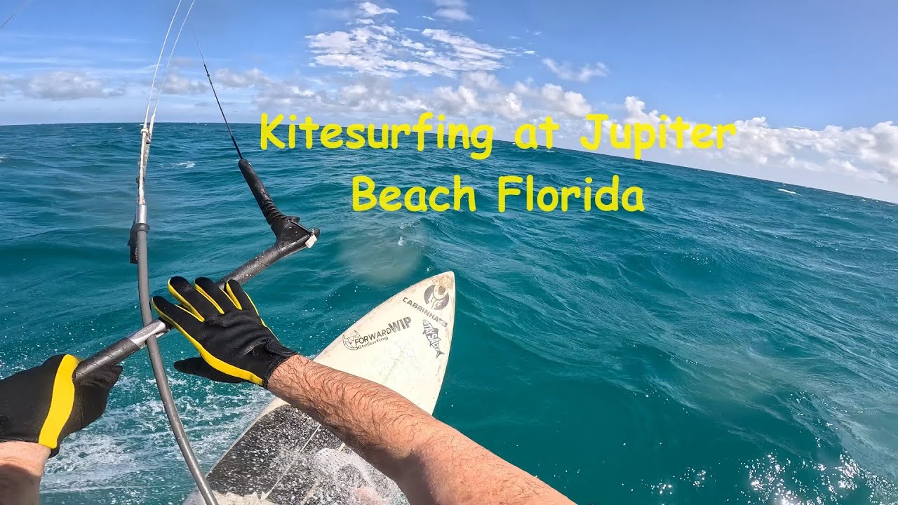 Kitesurfing at Jupiter Beach Florida Strapless Surfboard Waves with