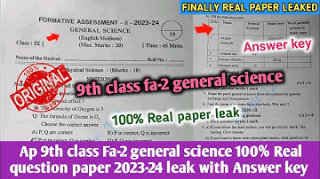 💯ap 9th class fa2 general science question paper 2023-24|9th class science fa2 exam answer key 2023