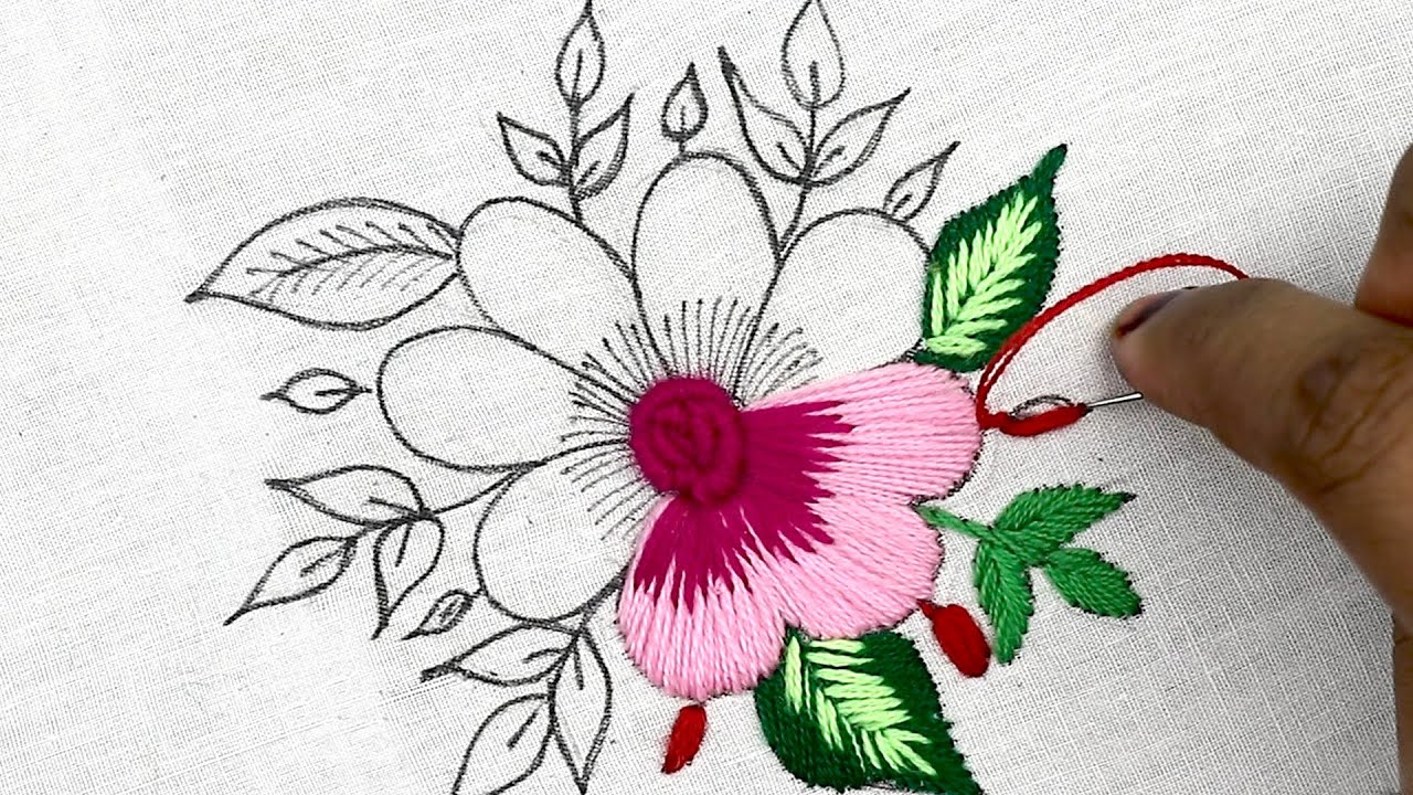 latest modern hand embroidery gorgeous flower making idea with long and short stitches variation
