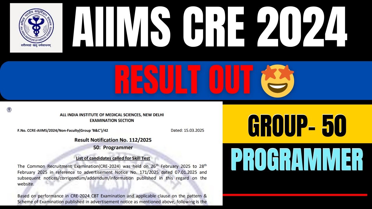 Aiims CRE 2024 🤩 | Group code 50 Result - 15th March 2025 | Computer programmer | complete pdf🚀