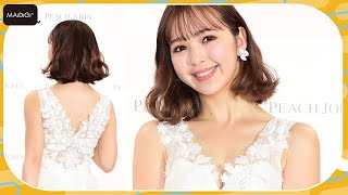 藤田ニコル、美デコルテ＆美背中全開！　レースドレスで「ミューズ感出してみました！」　PEACH JOHN 2023年新ブランドミューズ発表会