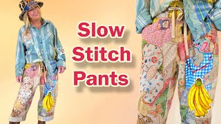 DIY Slow Stitch Patchwork Pants From Fabric Scraps