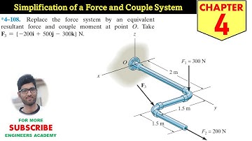 4-108 Equivalent Force Couple System Chapter 4 (Hibbeler Statics 14th Ed) Engineers Academy