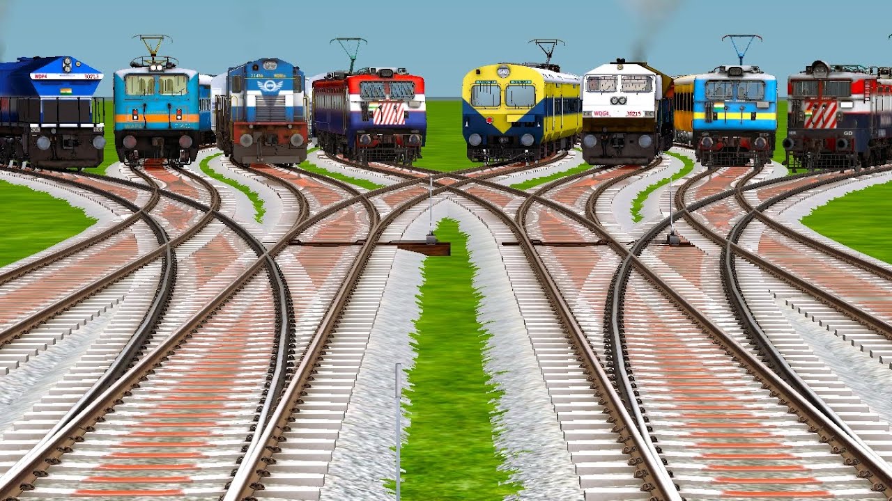 🎱Train Crossing On Both Side Track Mid Cuverd Cut Railroad | 7 Th Train Is Graib Rath ? train videos