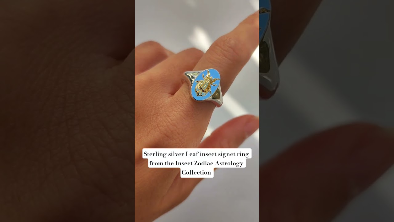 Sterling silver Leaf insect signet ring from the Insect Zodiac Astrology Collection  