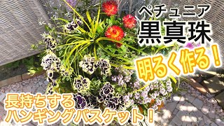 黒真珠ペチュニアを使っても夏っぽいハンギングバスケットに♪〜有料級レッスン