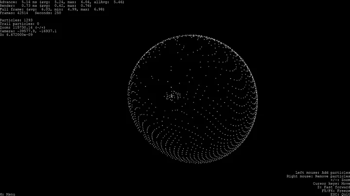 2D gravity simulation with 1800 particles