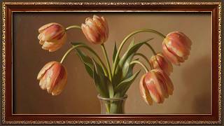 Graceful Tulips Still Life, Vintage Oil Painting | Framed TV Art Screensaver screenshot 4
