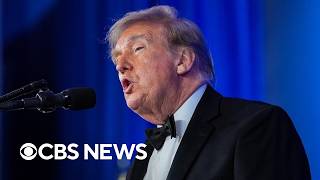 Trump speaks at the rescheduled White House Correspondents' dinner
