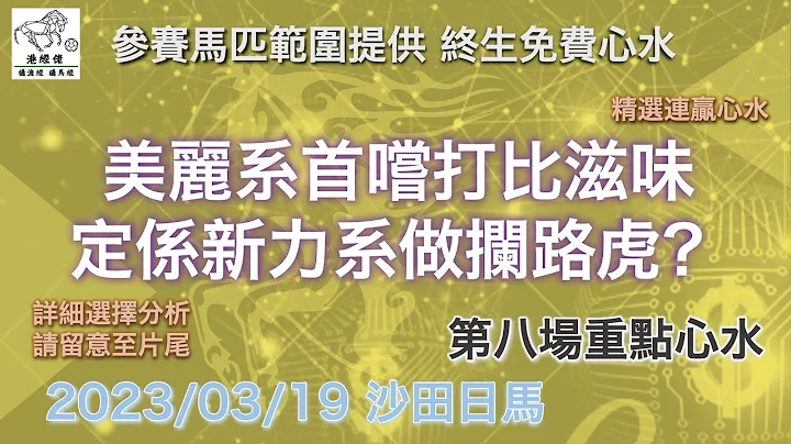 港經佬賽馬貼士及分析｜第八場參賽馬匹資料｜19-03-2023 沙田十場日馬田草賽事｜免費心水及賽馬貼士｜全方位博彩及投資頻道｜足球｜賽馬｜股票｜樓市 #賽馬貼士 - 天天要聞