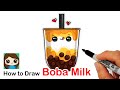 How to draw a cup of boba milk cute