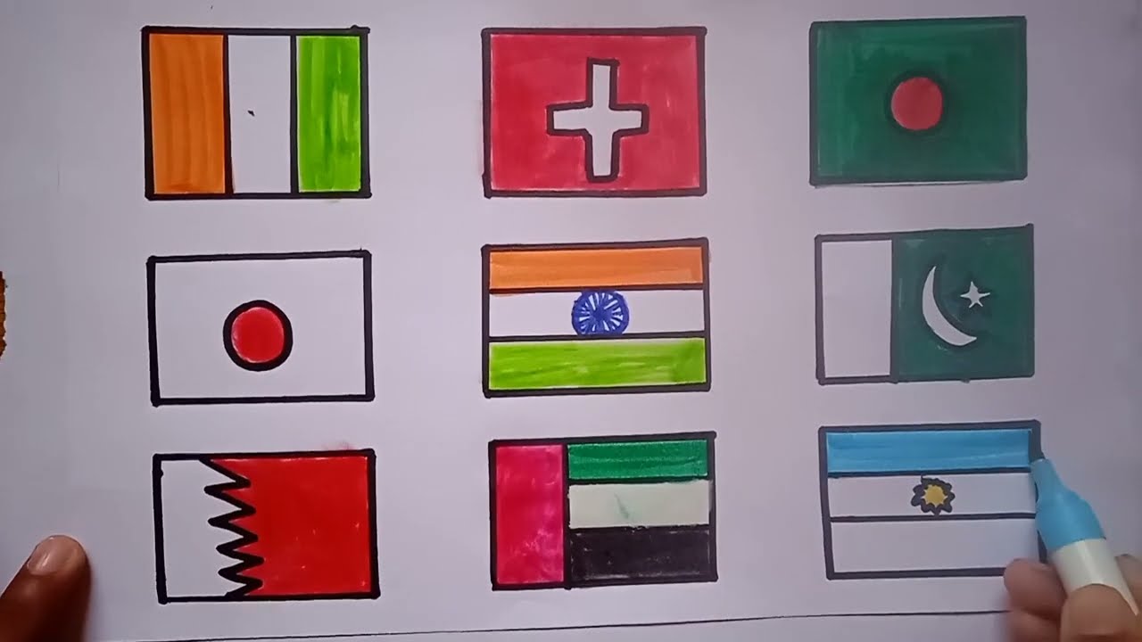 how to draw world countries flag /very easy countries flag drawing