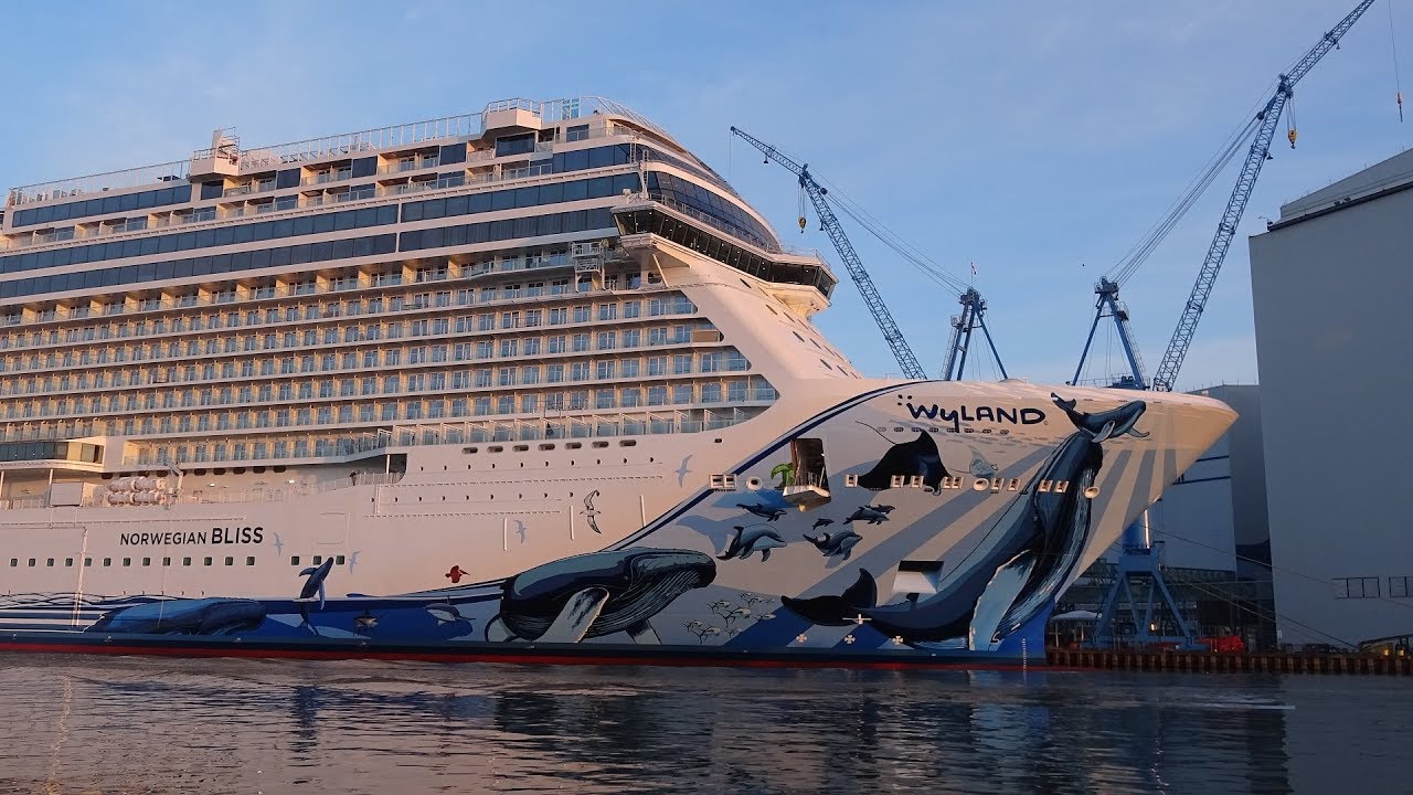 Float out of Norwegian Bliss at Meyer Werft shipyard |4K
