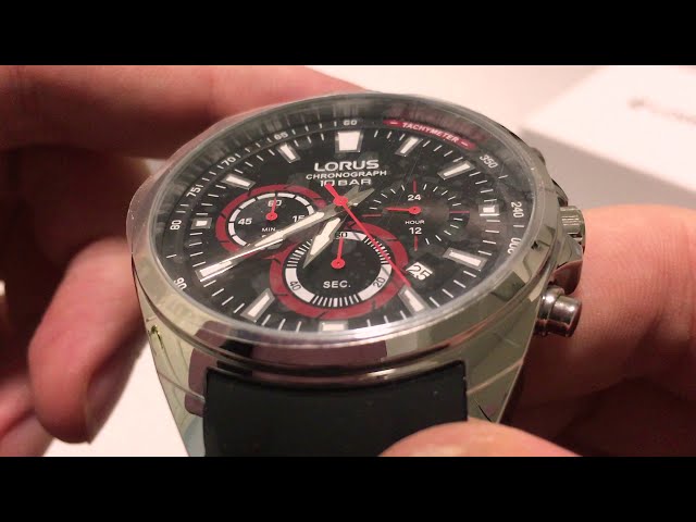 LORUS Sports Black Rubber Chronograph RT387HX9 - E-oro.gr - YouTube