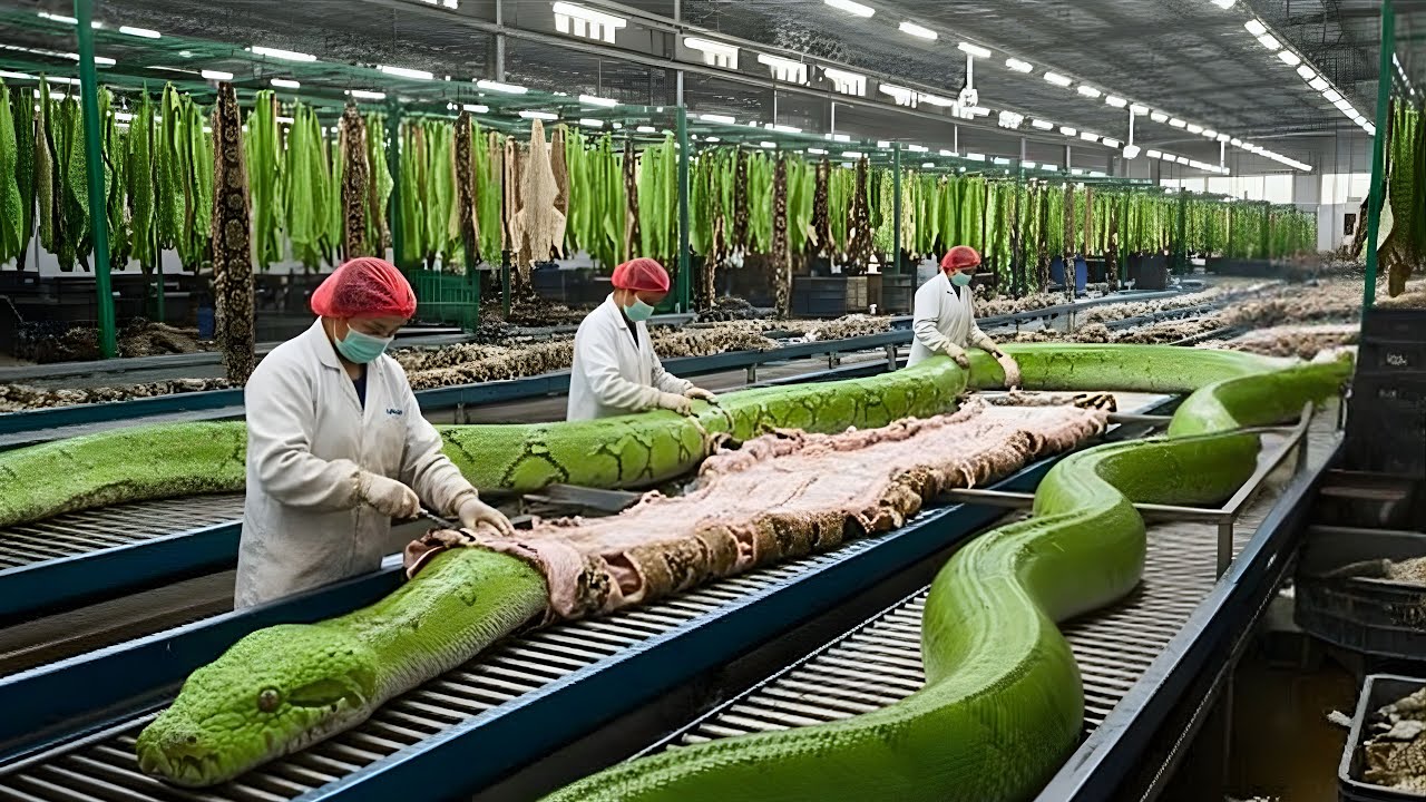 Schlangenlederfabrik: Sehen Sie, wie Schlangenhaut zur millionenschweren Gadget-Industrie wird