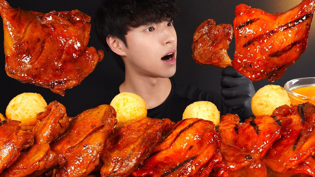 BBQ 자메이카 통다리 치킨, 로스핀 치킨 먹방 JAMAICAN JERK CHICKEN & BBQ GRILLED CHICKEN MUKBANG ASMR EATING SOUNDS