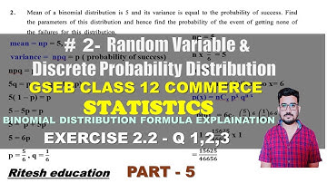 Random Variable & Discrete Probability Dis. | Formula & Exercise 2.2 Q 1,2,3 | Statistics Class 12