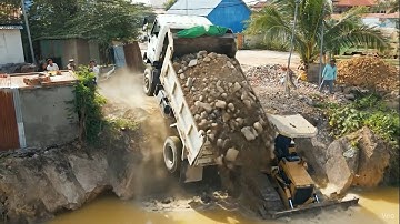 Full Video! New Project!Truck 5TFillland Delete Pond,With Skill Dozer D21 Pushing Soil