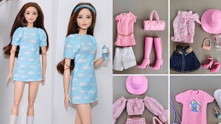 Barbie elbise yapımı || barbie etek t shirt yapımı || barbie bluz yapımı || 5 dakikada hallet