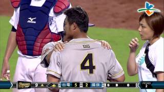 20140608-3 爆米花 台電vs國訓 9上 林根緯遭洪聖欽直接Ｋ頭　所幸並無大礙繼續拼