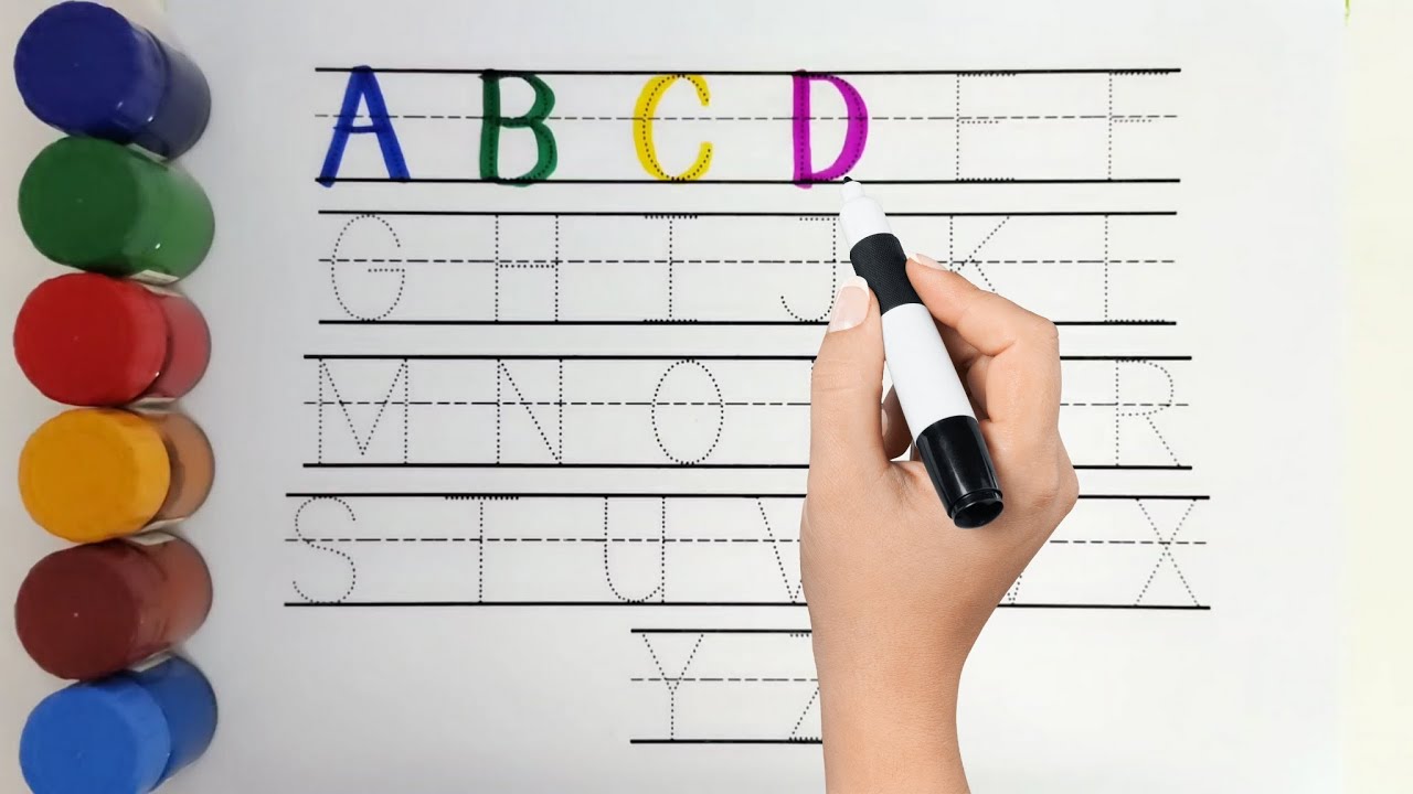 Alphabet, ABC song, ABCD, A to Z, Kids rhymes, collection for writing along dotted lines for toddler