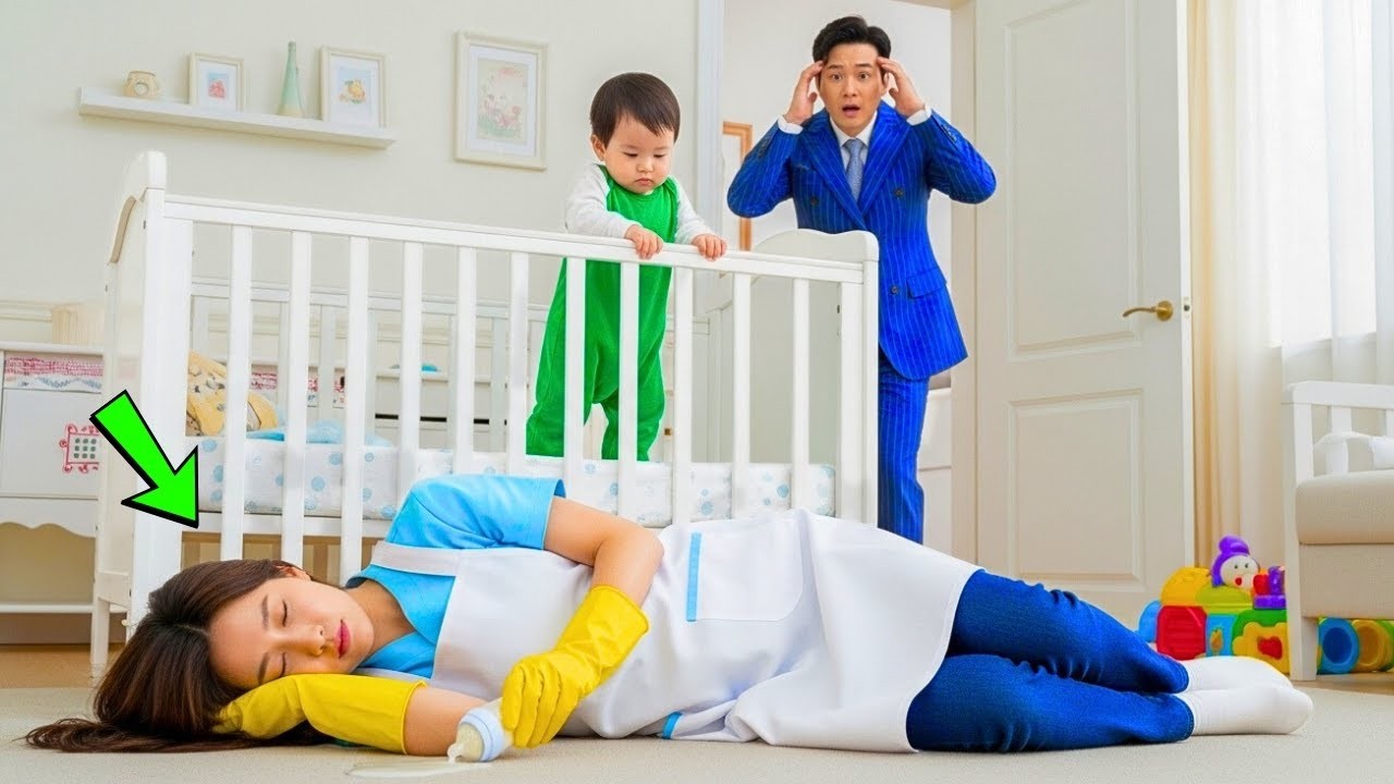 재벌이 집에 더 일찍 도착해 아기 방에서 청소부가 쓰러져 있는 것을 발견하자 공황에 빠졌다