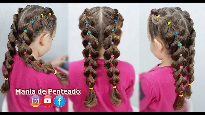 Penteado Infantil Lateral com Elásticos e Trança Bolha, Side Hairstyle  with Elastics and Bubble Braid, Penteado Lateral com Elásticos e Trança  Bolha.🥰 Easy Hairstyle with Elastics and Bubble Braid.🥰