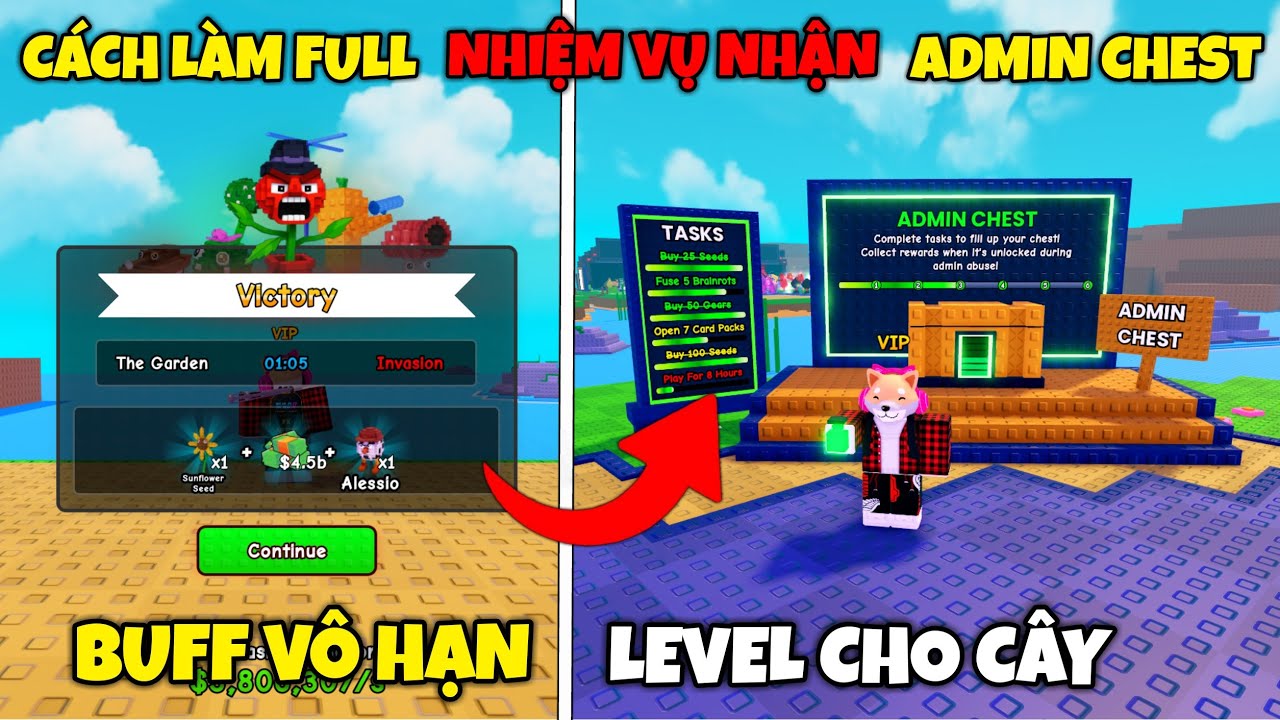 Cách Làm FULL Nhiệm Vụ Nhận ADMIN CHEST BUFF Level Trong UPDAT Mới Plant Vs Brainrot | Roblox