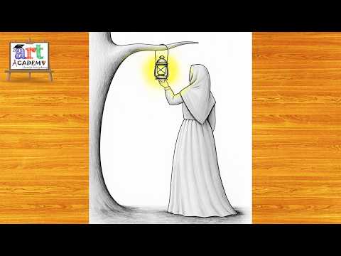 رسم رمضان رسم بنت محجبة تمسك فانوس رمضان 2026 خطوه بخطوه للمبتدئين رسم بنات 