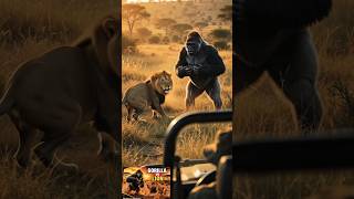 Silverback Gorilla vs Lion: Brutal Safari Showdown Caught on Camera! 🦍🦁#GorillaVsLion #Wildlife