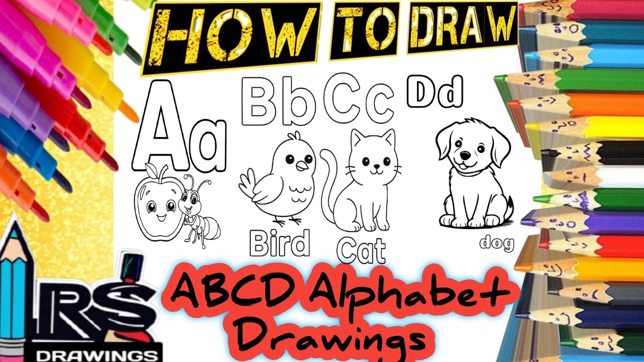 Как нарисовать алфавит ABCD и другие рисунки для детей и малышей | Рисунки ABCD