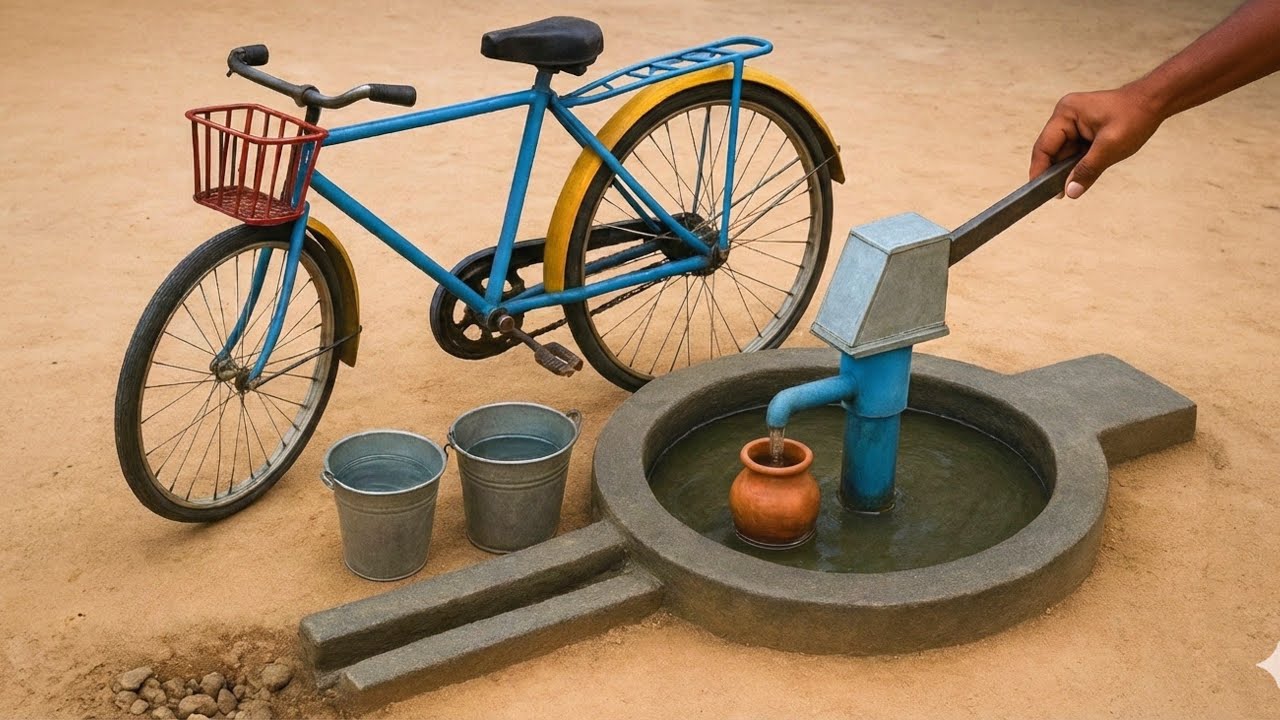 Diy cement underground handpump ll water carry through bicycle to home #handpump 