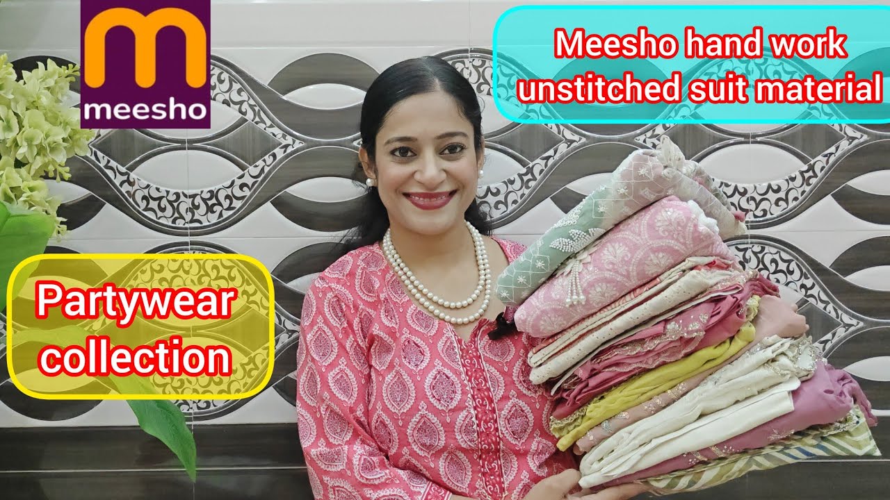 Meesho🥰 full heavy hand work unstitched suit material❤️daily, partywear outfits🌸,review