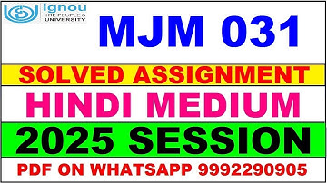 MJM 031 solved assignment 2025 in Hindi || MJM 031 solved assignment 2025 || ignou MJM031 2025