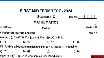 10th maths 1st midterm test original question paper 2024 English medium