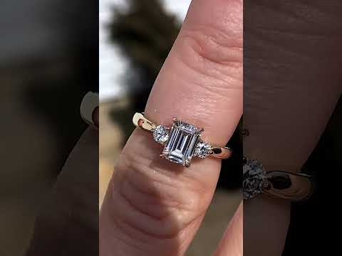 Emerald / Radiant Moissanite 3-Stone Ring ring video