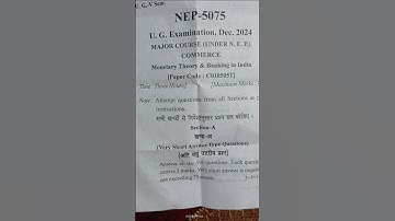 CCS University B.Com Monetary Theory of Banking in India question paper 2025 #ytshorts #shorts