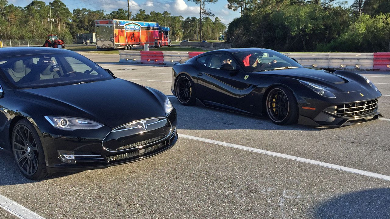 Tesla Model S P85D vs Ferrari F12 1/4 Mile Drag Racing with Brooks Weisblat  - YouTube