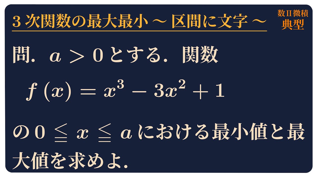 区間に文字を含む3次関数の最大最小