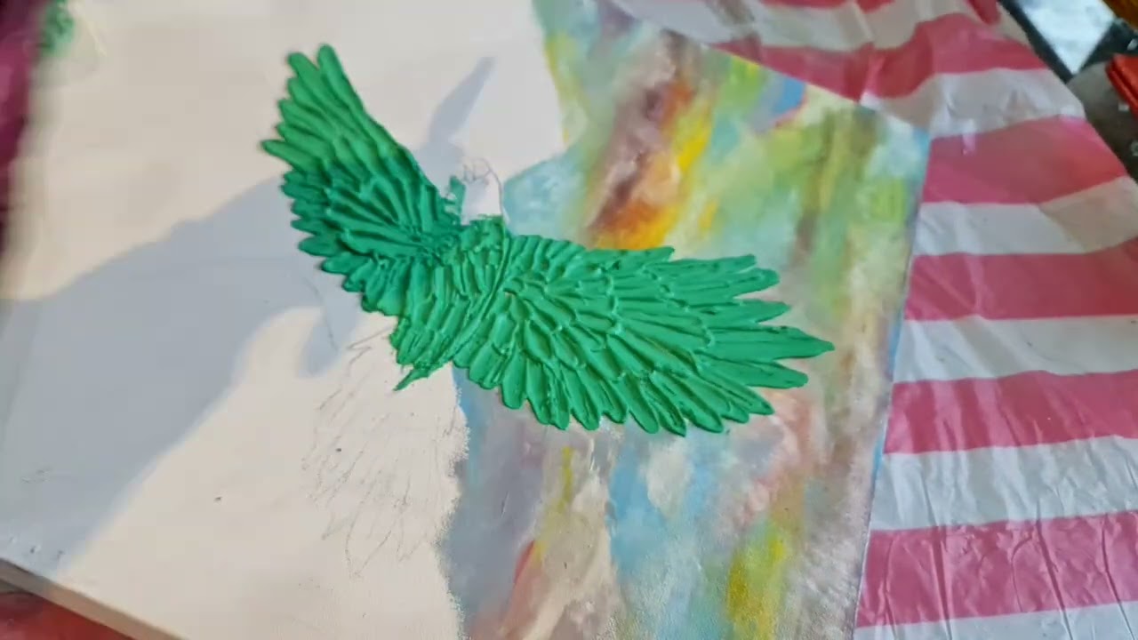 unique painting tutorial, painting ideas, egal bird, pakistan, texture paint, step by step painting