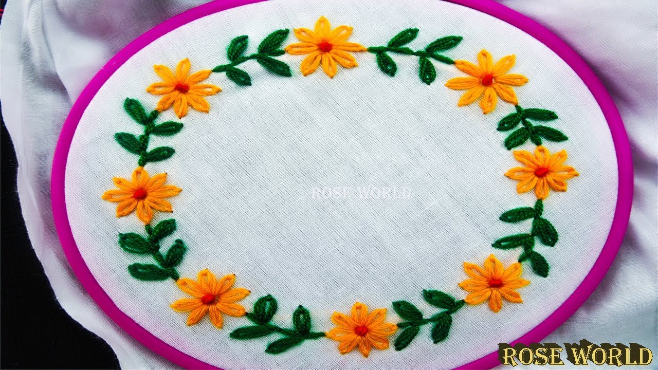 how to make hand embroidery flower sewing tutorial by rose world YouTube