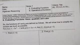 Notes 1 Evaluation functions/operations of functions