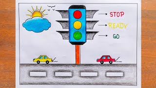Traffic Light Drawing / How to Draw Traffic Light Easy Step by Step / Road Safety Poster Drawing