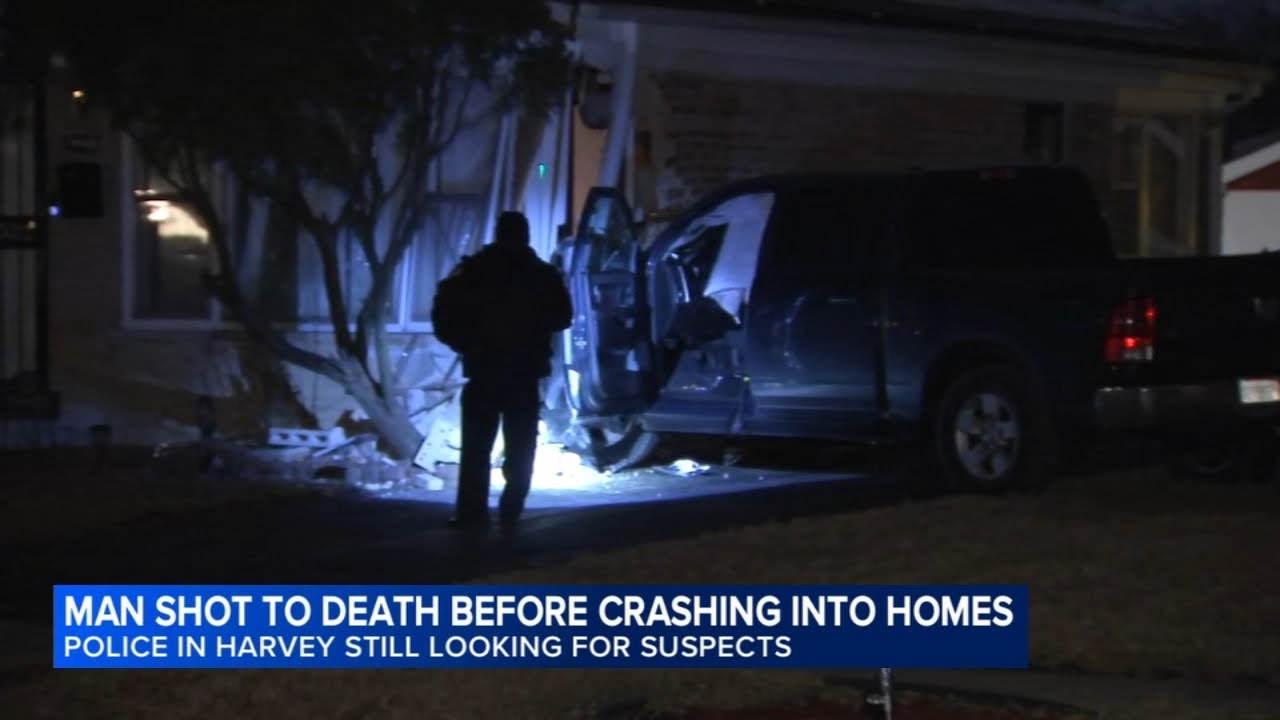 Vehicle crashes into 2 homes after driver shot, killed in Harvey ...