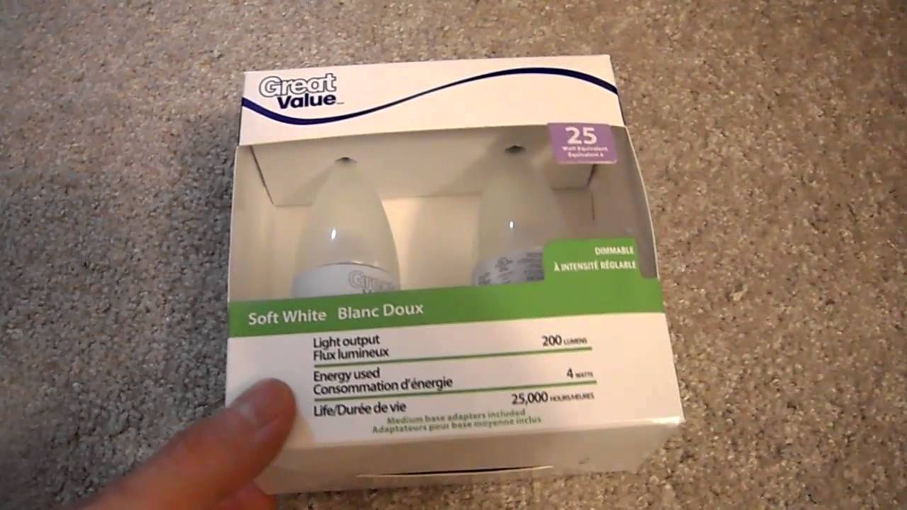 Unboxing Review Great Value LED Light Bulbs Soft White Dimmable 200 Lumens 25 watt 4 watts