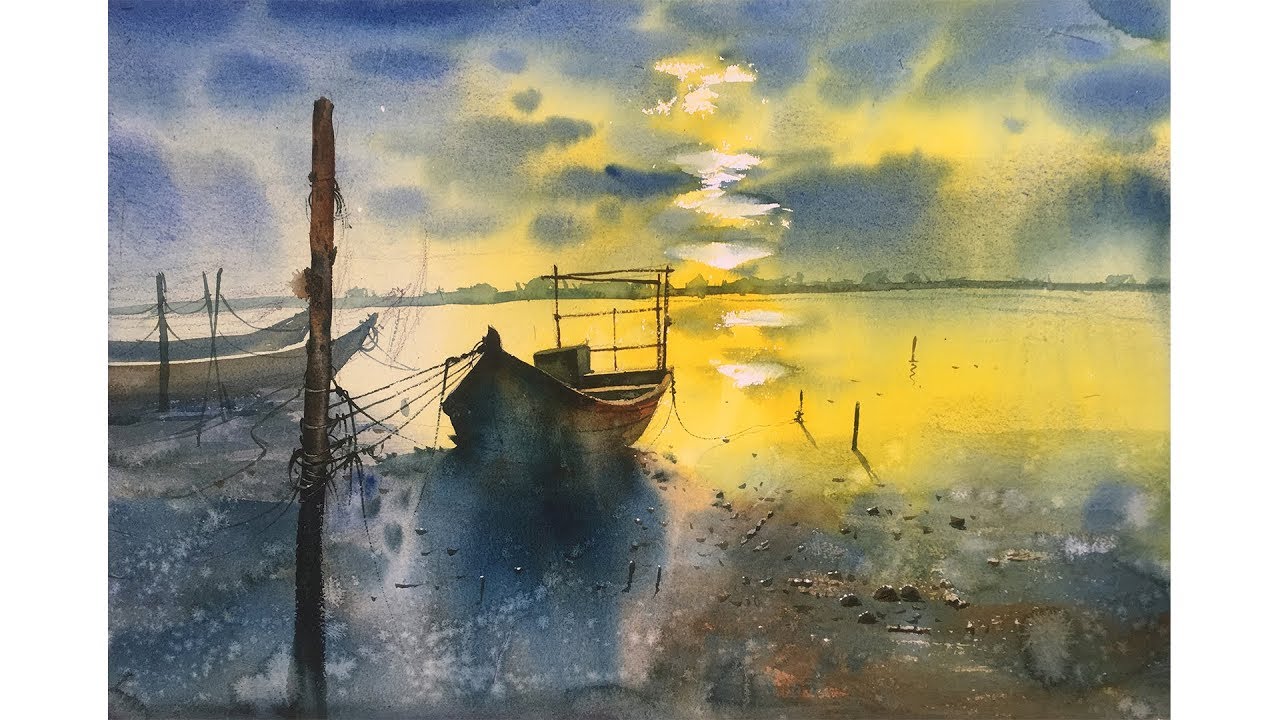Watercolor Painting Of A Beautiful Morning Landscape Prashant Sarkar Watercolor Paintings Painting Watercolor Paintings Tutorials